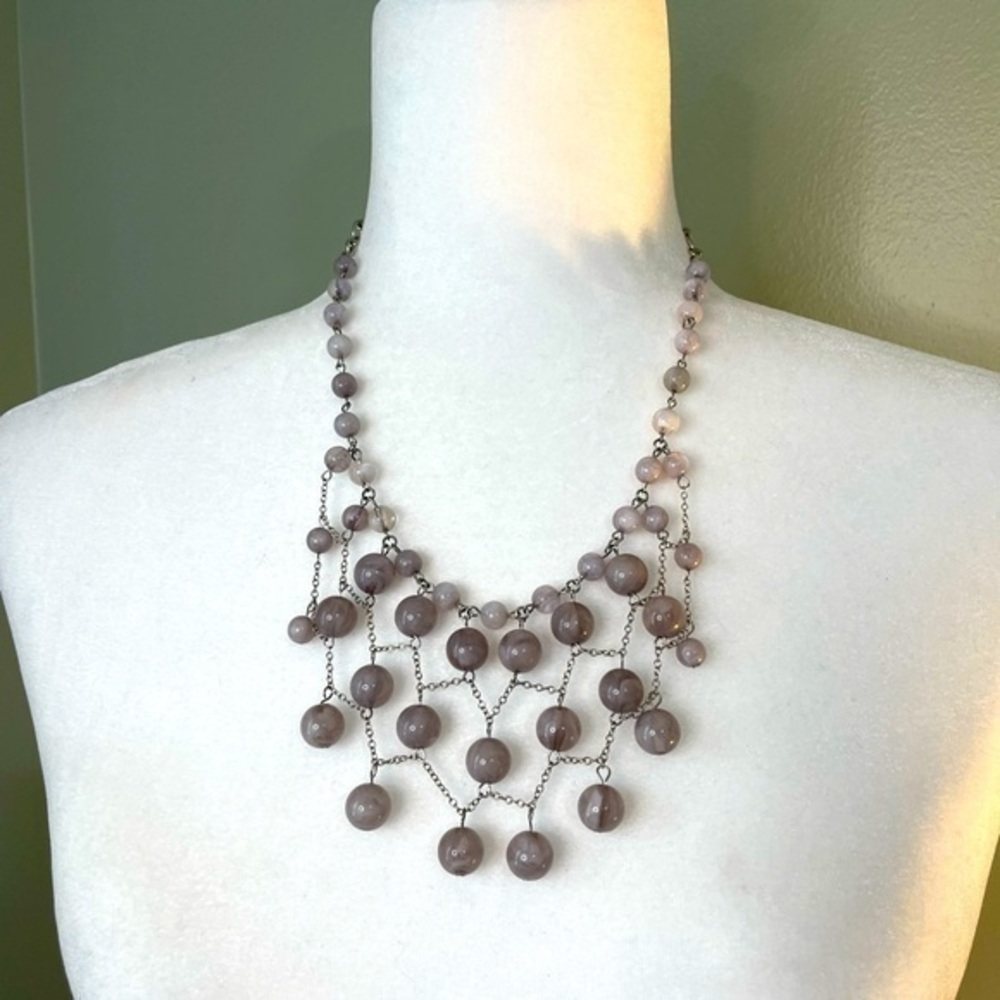 Gorgeous Gray Bead Statement Bib Necklace 13” Length